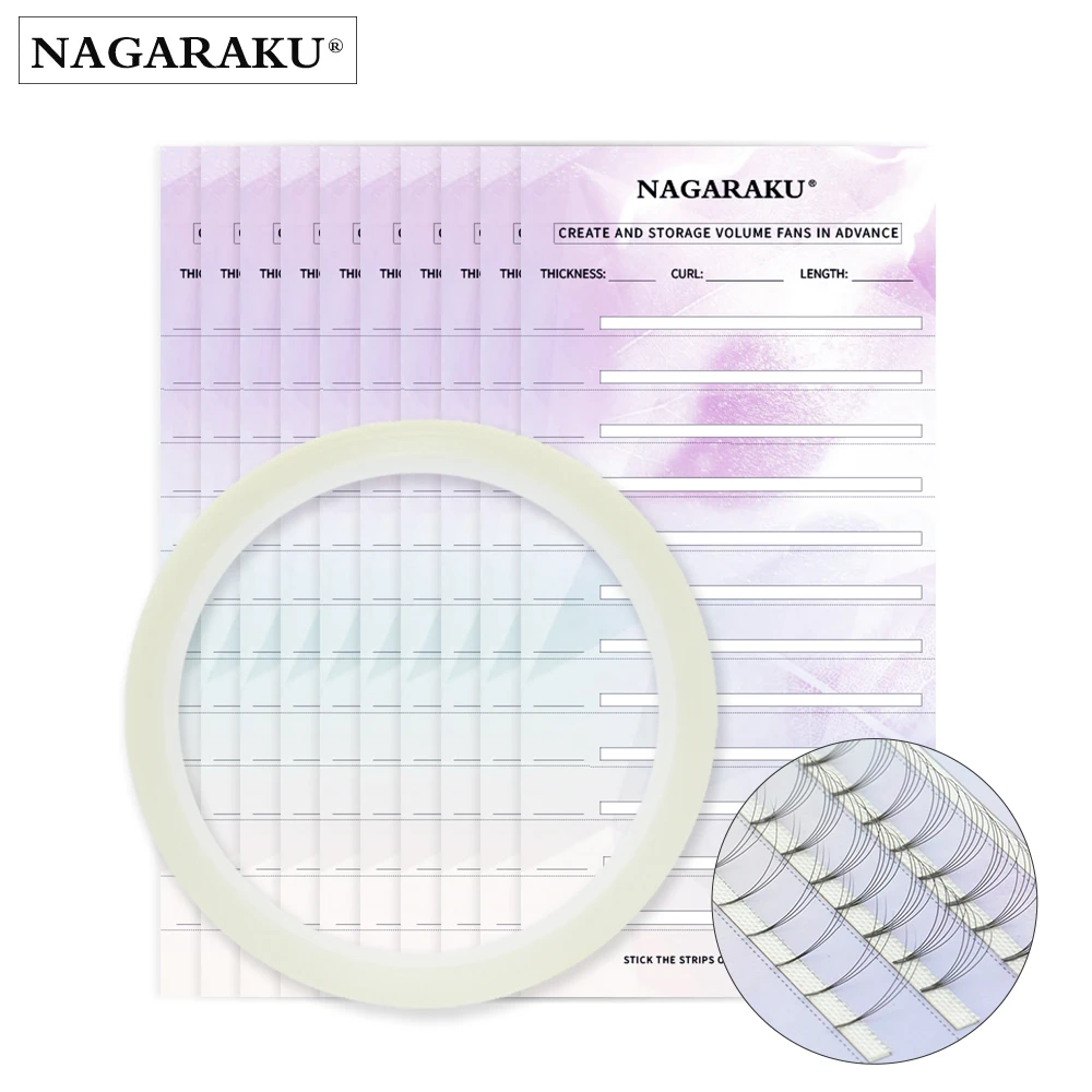 

NAGARAKU Eyelash Extension Storage Card Makeup Premade Fans Volume Lash Storage 2mm Sticky Strip False Eyelashes Paper Card