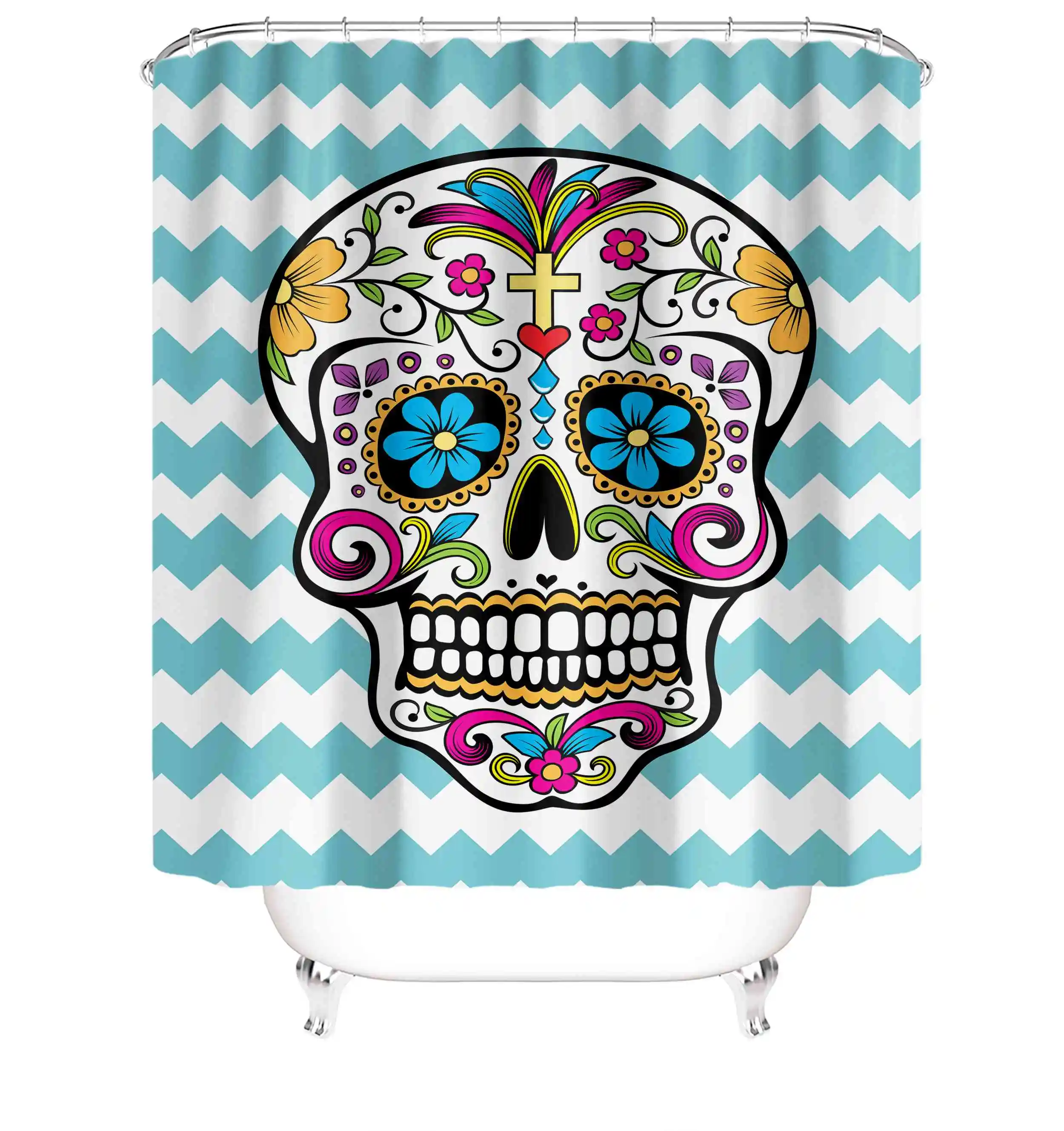 

Adjustable made in China high quality waterproof skull of petals bath shower curtain
