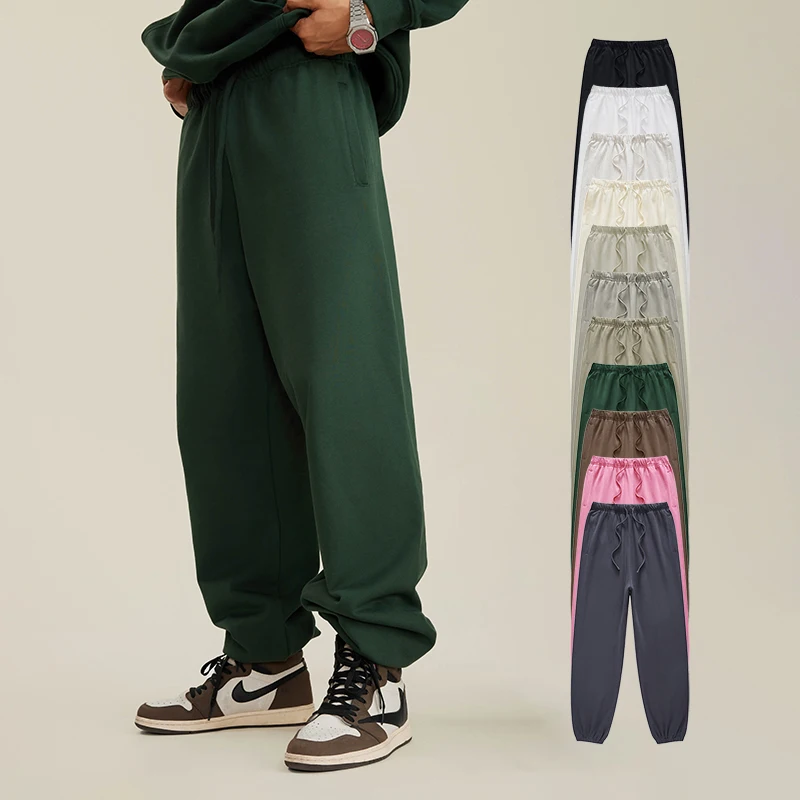 Custom Logo Unisex Baggy Trackpants 440GSM Heavyweight French Terry Cotton Sweatpants Knitted Jogger Pants