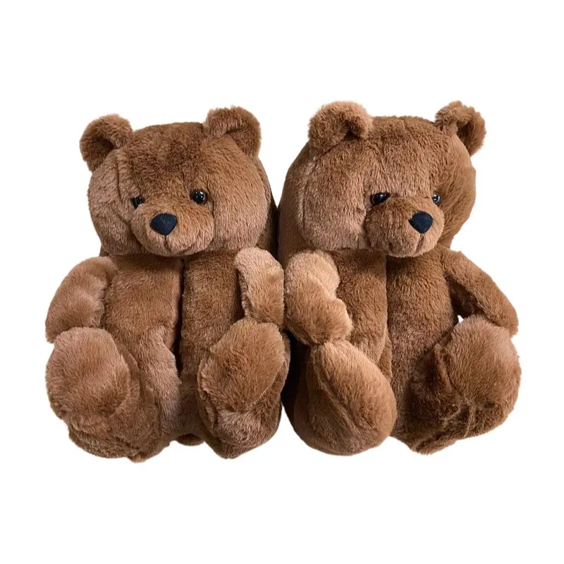 

2020 Wholesale Cheap Slides Woman Bedroom Soft Fluffy Bear Slip on Shoes Plush Teddy Bear Slippers