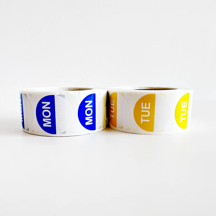 1000 Piece Set 7 Rolls of 1 X 1 Inch Glossy Week Tags Day Dot Label Sticker Monday - Sunday Removable Food Week Label