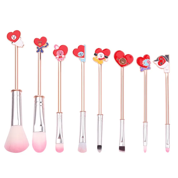 

Hot Selling Cartoon Style 8Pcs BTS Makeup Brushes Cosplay Cute Jewelry Eyeshadow Cosmetics Makeup Brush set Girls Gift