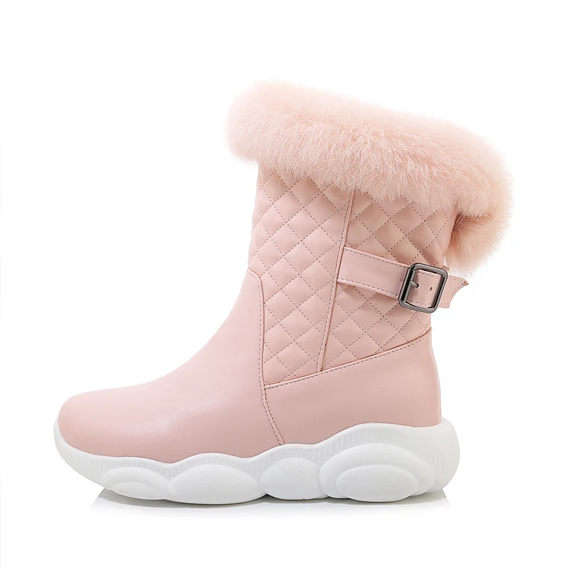 

Cold Winter Round Head Warm Rabbit Hair Ladies Snow Boots