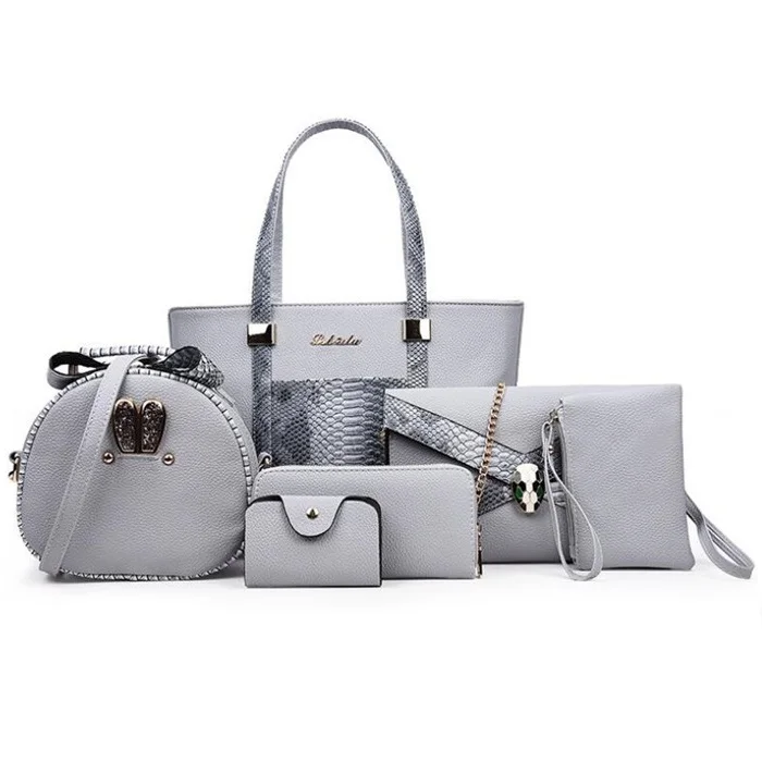 

2020 Fashion luxury trend snakeskin pattern ladies 6 pcs set shoulder bags women handbag, Black,hot pink,rice white