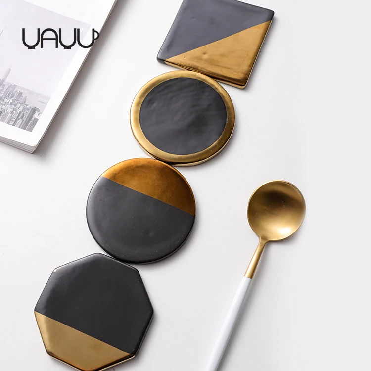 Popular luxury cafe restaurant used different types ceramic marble coaster with gold  .jpg