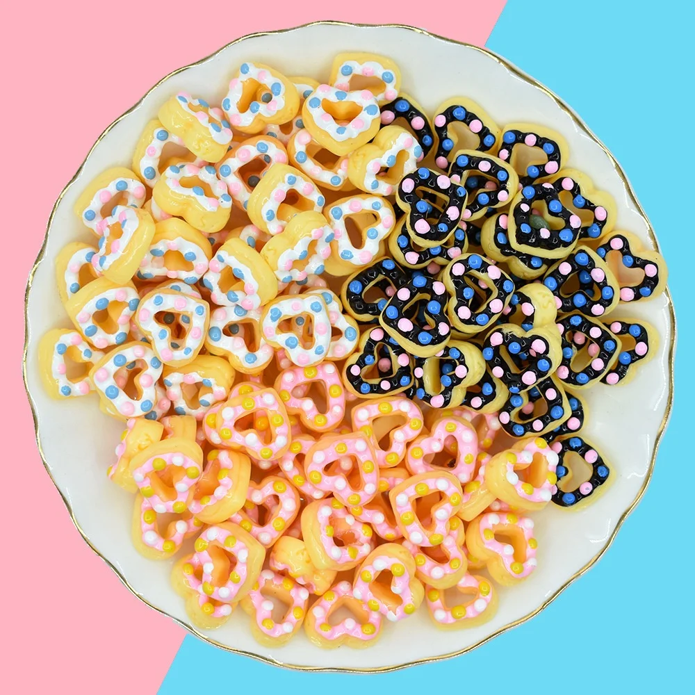 

Paso Sico Wholesale 16*18mm Lovely 3D Heart Shape Donut Resin Nail Charms Art Decoration