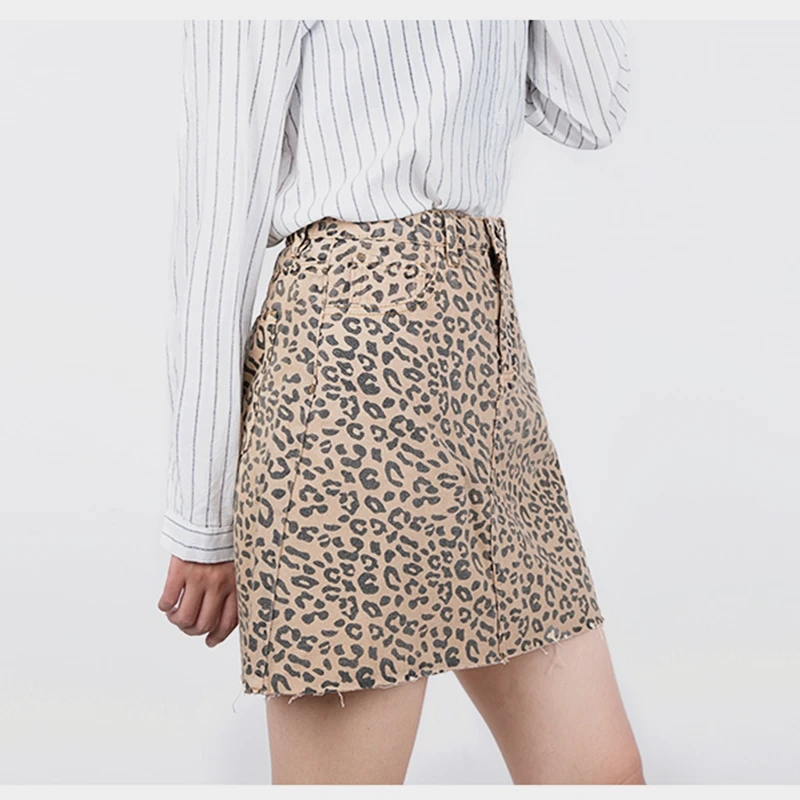 

2020 brand women's denim skirts tight waist little ruffle Leopard denim skirt hot sexy mini jeans skirt, Leopard print or customized