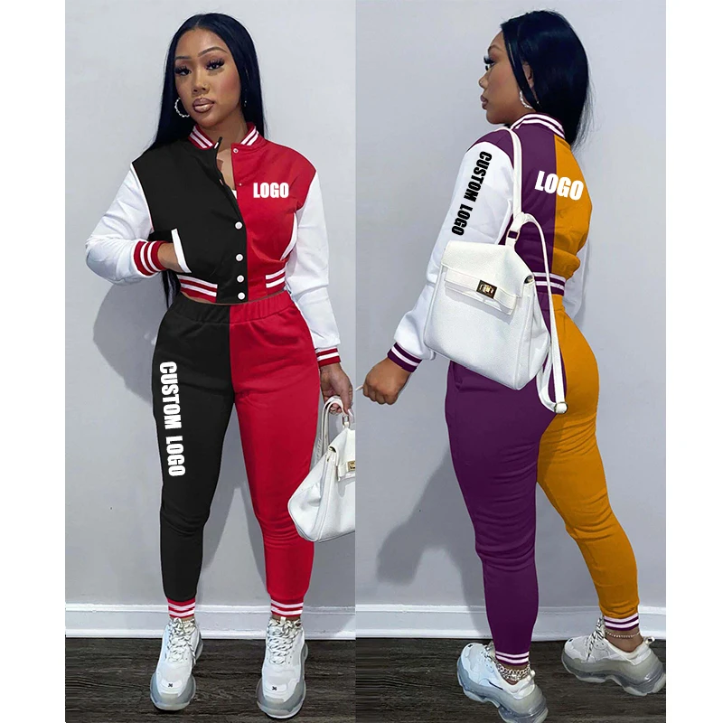 

Free Shipping Fall clothing casual women two piece baseball outfits sweat suit jogger tracksuit set, Multi color optional