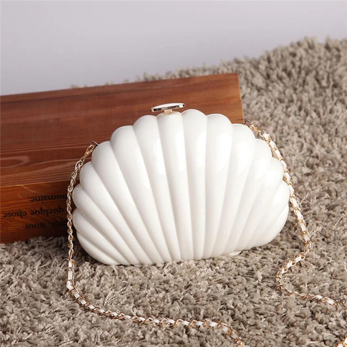 

Fashion luxury women mother hard pearl shell acrylic clutch bag, White,