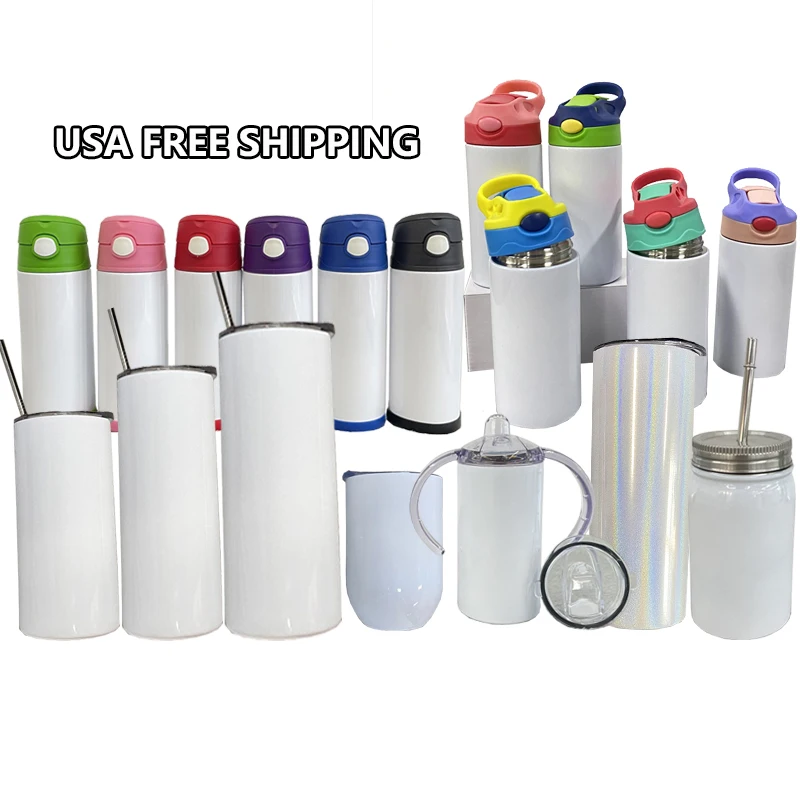 

US Warehouse RTS 304 double walled Stainless steel Heat Transfer sublimation blanks 20oz skinny tumbler With metal straw