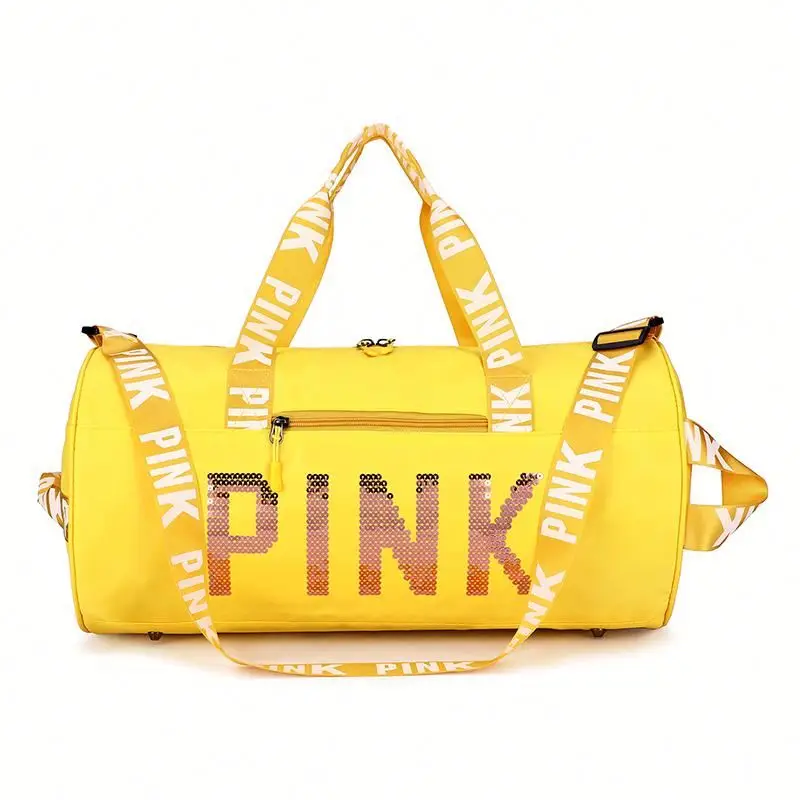 

Trendy Custom Logo Sequin PINK Gym Duffle Bag Waterproof Large Capacity Travel Tote Sports Overnight Bag