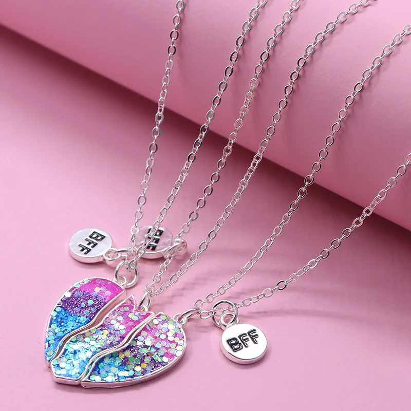 

Sell like hot cakes ins children children heart broken hearts good friend three-piece necklace lovely rainbow jewelry necklace