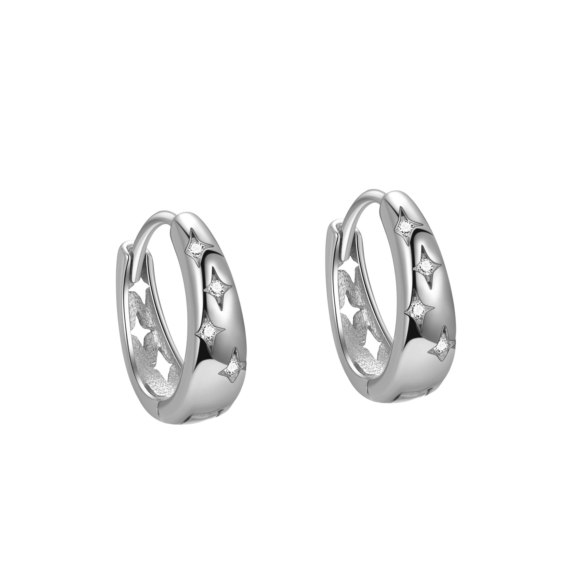 Star Earrings 925 Sterling Silver Bling Flash Hollow Cubic Zirconia Hoops Huggies for Women Fine Jewelry Wholesale