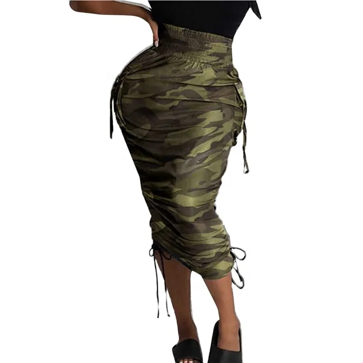 

BETTER Army Green And White Newspaper Printed Fashion Style 2021 Summer Women Pencil Skirt For Women Skirt