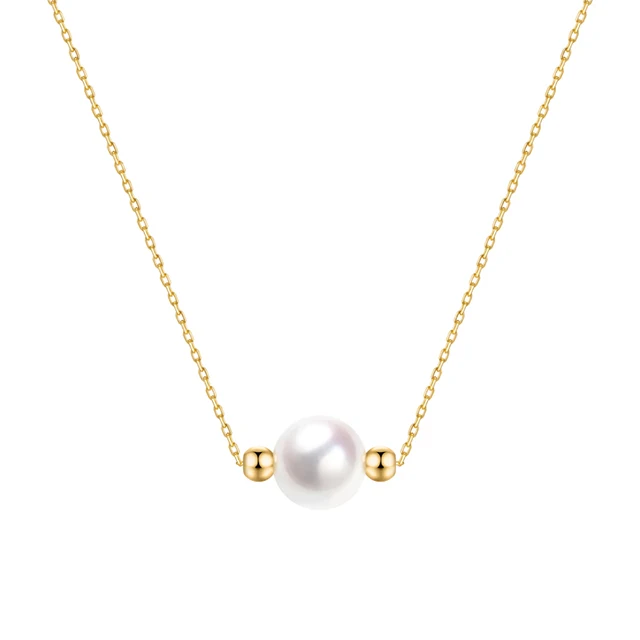 

Women's 18K Gold Yellow Gold Beaded Natural Japanese Akoya Pearl Pendant Necklace Wholesale Free Shipping