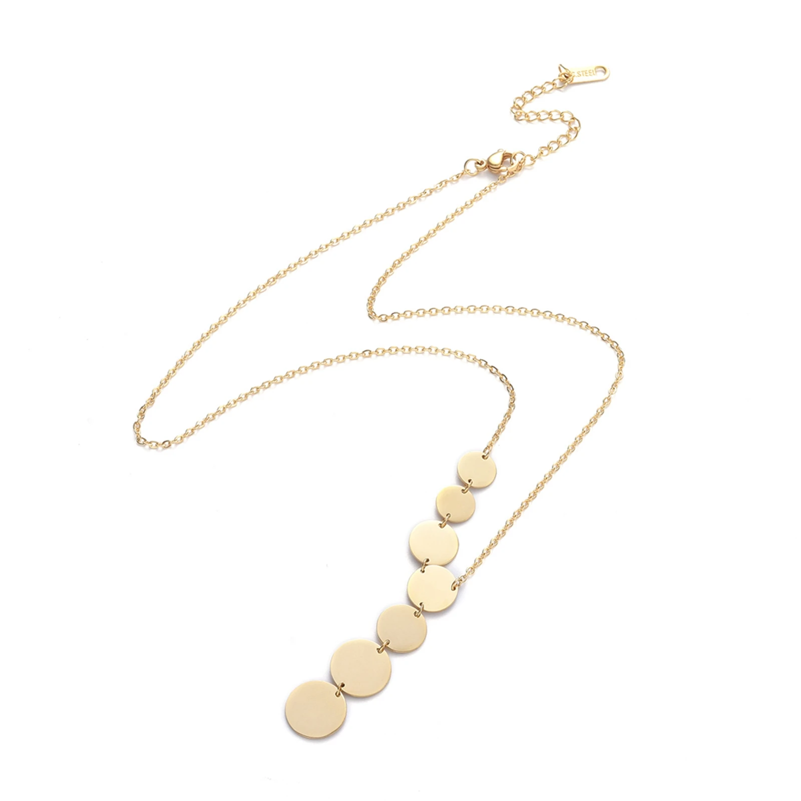 

Pandahall Flat Round Golden Pendant 304 Stainless Steel Cable Chains Necklaces