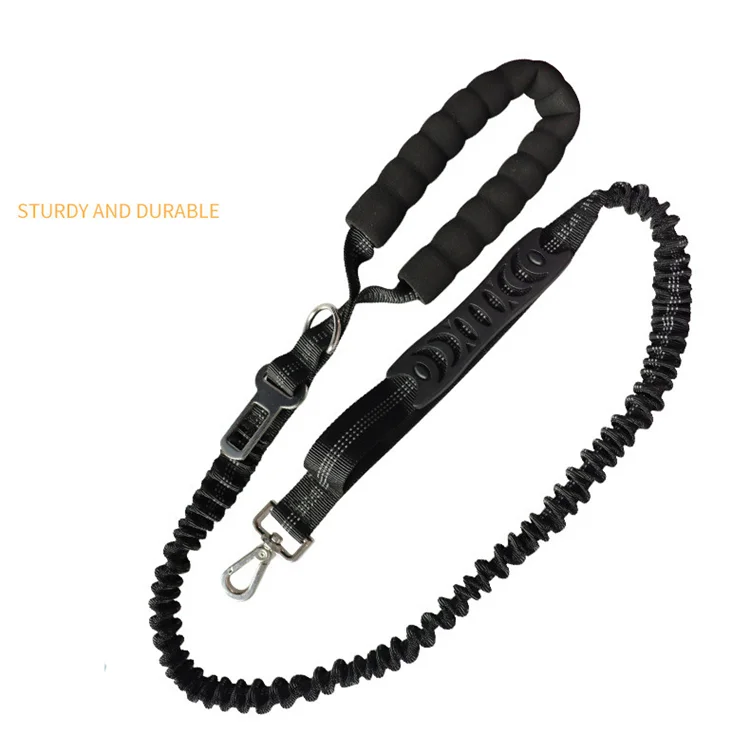 

2021 pet supplies New design Pet products Double handle dog leads Elastic durable Nylon dog leash with safety dog belt, Black/red/blue