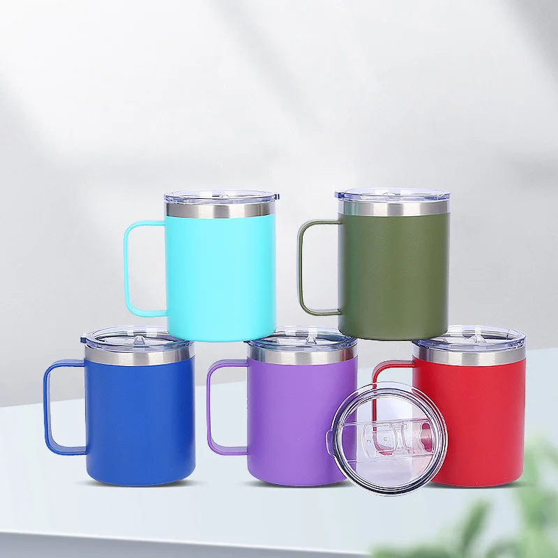 

KLE Ready To Ship 12oz Sublimation Coffee Mug Double Wall Vacuum Insulated Stainless Steel Travel Coffee Mug with Handle Lid, Red/white/black/blue/purple/green/plum