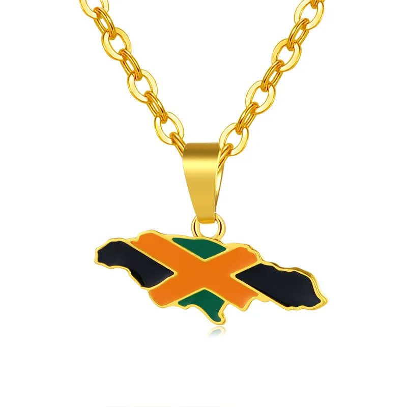 

Unisex Patriotic Jewelry World Country Map Necklace Real Gold Plated Stainless Steel Colorful Jamaica Map Necklace