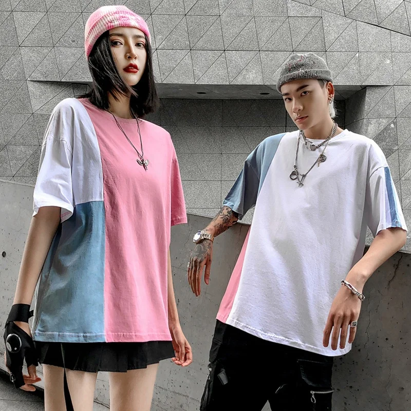 

Custom Wholesale Retro Style Color Block Matching Leisure mens shirts Round Collar Men T- shirt printing