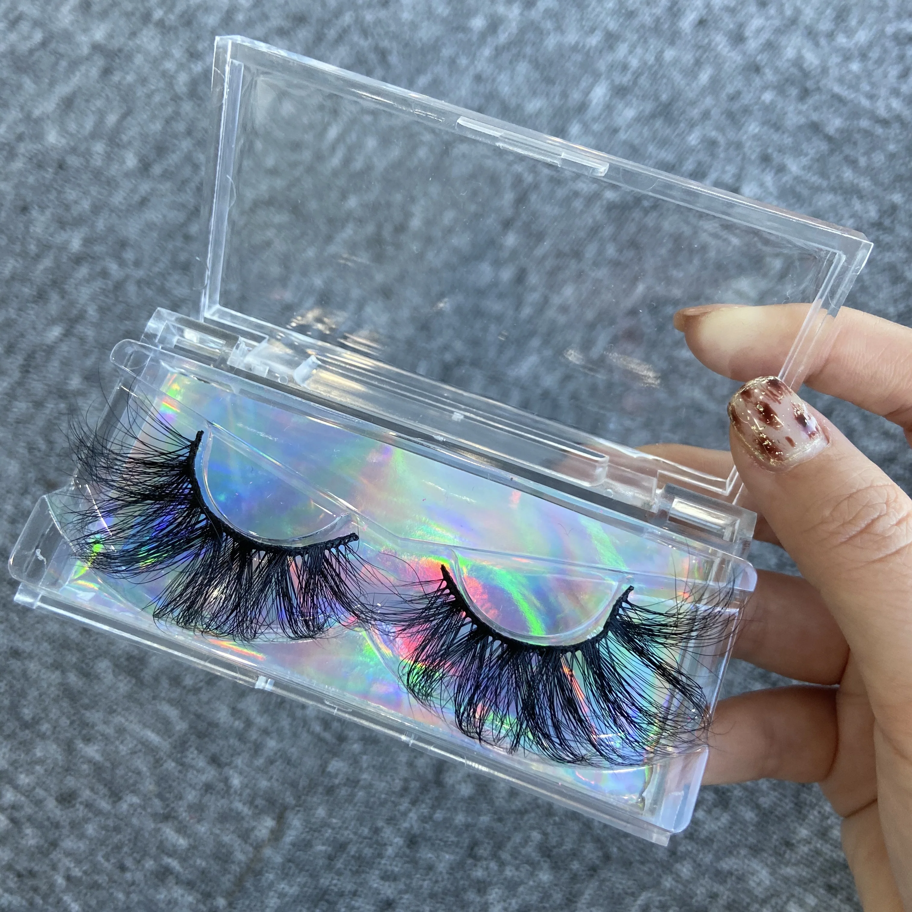 

25mm 3d mink lashes individual transparent holographic private label custom made clear plastic acrylic eyelash cases