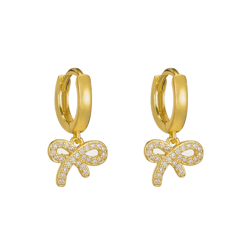 

New Trendy 18K Gold Plating Cubic Zircon Bowknot Hoop Earrings Bowtie Micro Pave CZ Earrings For Women Girl