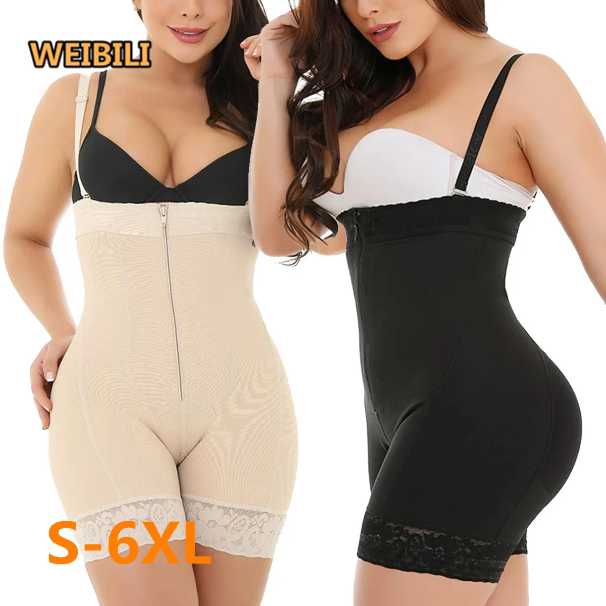 

Lingerie Ladies Plus Size Underwear Open Crotch Shaper Slimming Bodysuit Shapwear Quality 6XL Zipper Body Shaper, Balck, nude