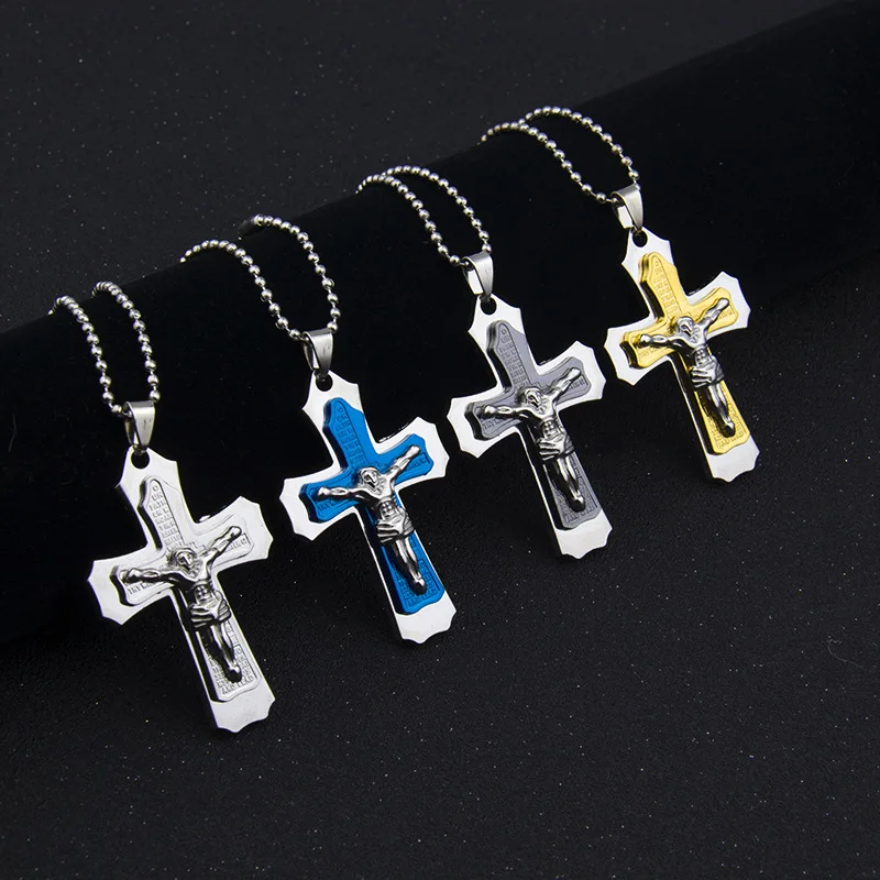 

2022 jewelry stainless steel necklace Korean men's Jesus Bible cross pendant personality domineering necklace male accessories