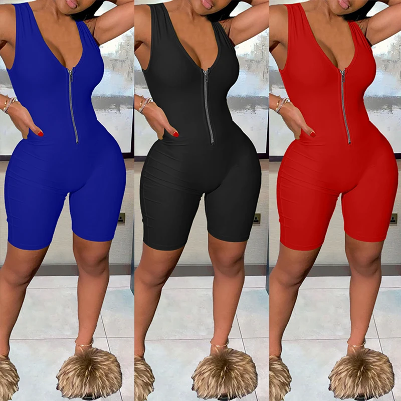 

Women's 2021 Summer New Products Sexy V-neck Zipper Sleeveless High Waist jumpsuits bodysuits AM727, Picture