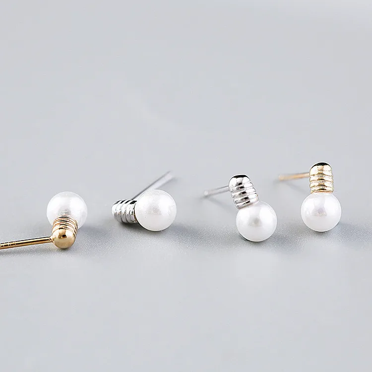 

Dance Party Christmas Accessories Bulb Shape Pearl Ball Stud Earrings 925 Sterling Silver Luminous Flashing Light Bulb Earrings