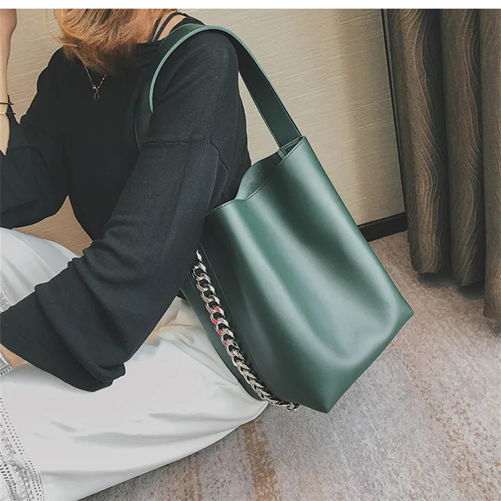 

Brand design women shoulder bag Large capacity Chain bucket Handbags Quality PU leather Women's Totes Shopping Bag