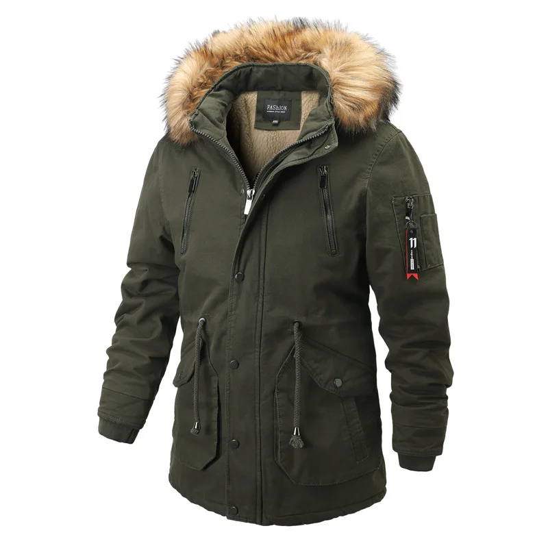 

Men's Thick Warm Detachable Overcoat Winter Cotton Plus Size Puffer Jacket With Fur Hoodie