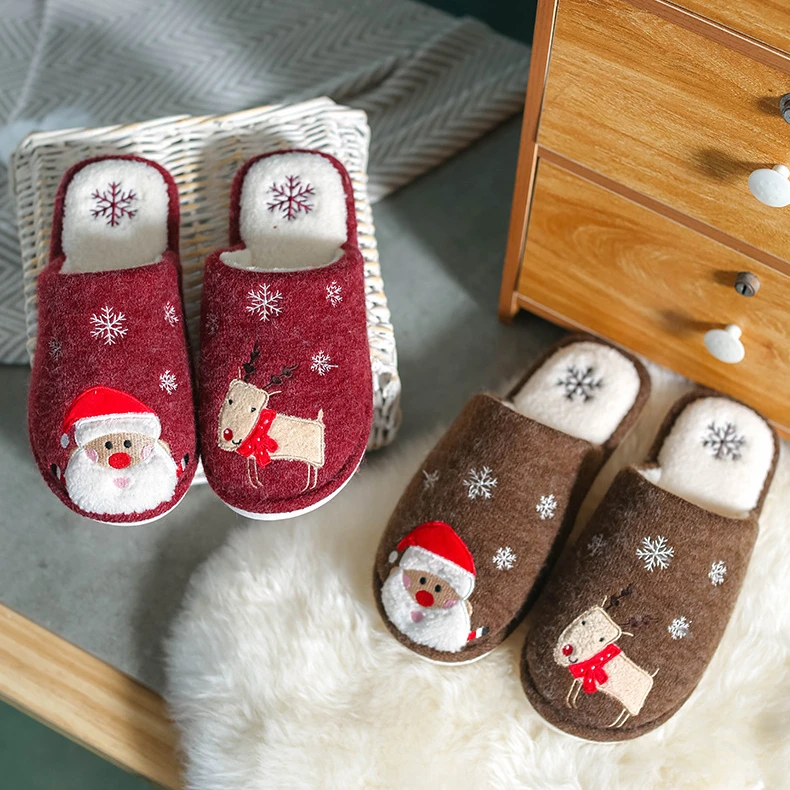 

Women Home Flat Soft Slippers Cute Elk Reindeer Christmas Furry Warm Winter Female Slip On Ladies Woman Slippers, Red, blue, brown, purple