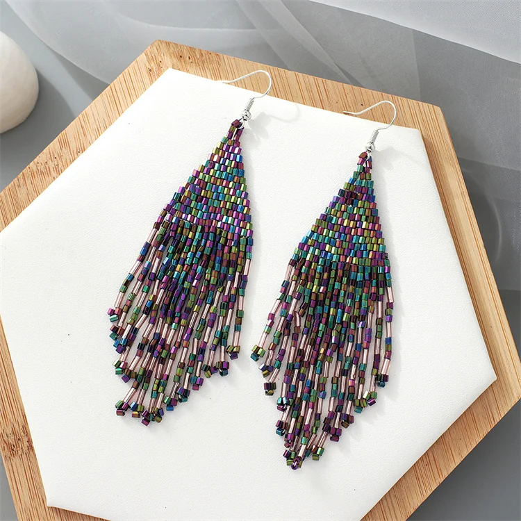 

Newest Jewelry Bohemia Design Women Statement Stud Earring Miyuki Beaded Tassel Drop Earrings