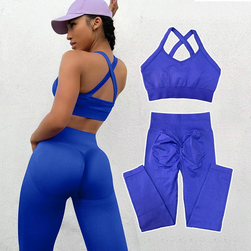 

New arrival buttock workout sets women gym fitness hip lift booty scrunch butt leggings two pieces seamless peach hip yoga sets