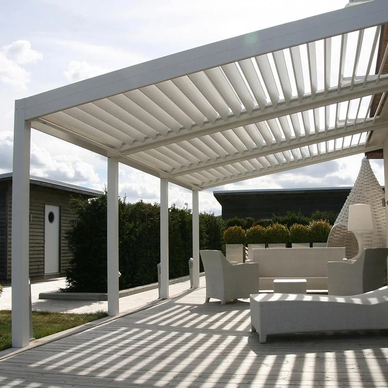 

China modern outdoor garden bioclimatic aluminium louvered pergola, White , beige , gray, linen, brown, black etc