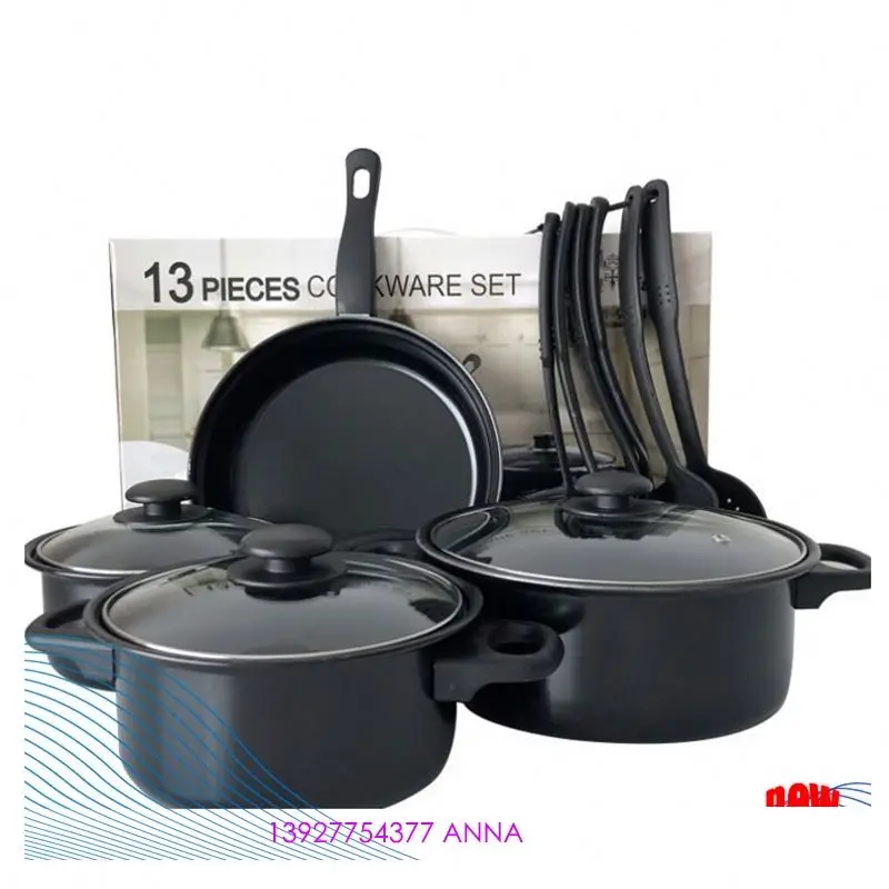 

13 PCS Home Kitchen Frypan Saucepan Cast Iron Nonstick Pot Set Cooking Pans Non Stick Cookware Sets Jogo De Panelas, Black