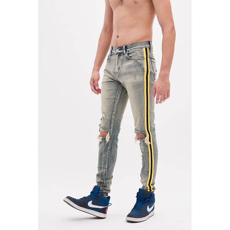 

DiZNEW Denim Vintage jeans ripped stripe Fashion jens pants factory men jeans, Customized color