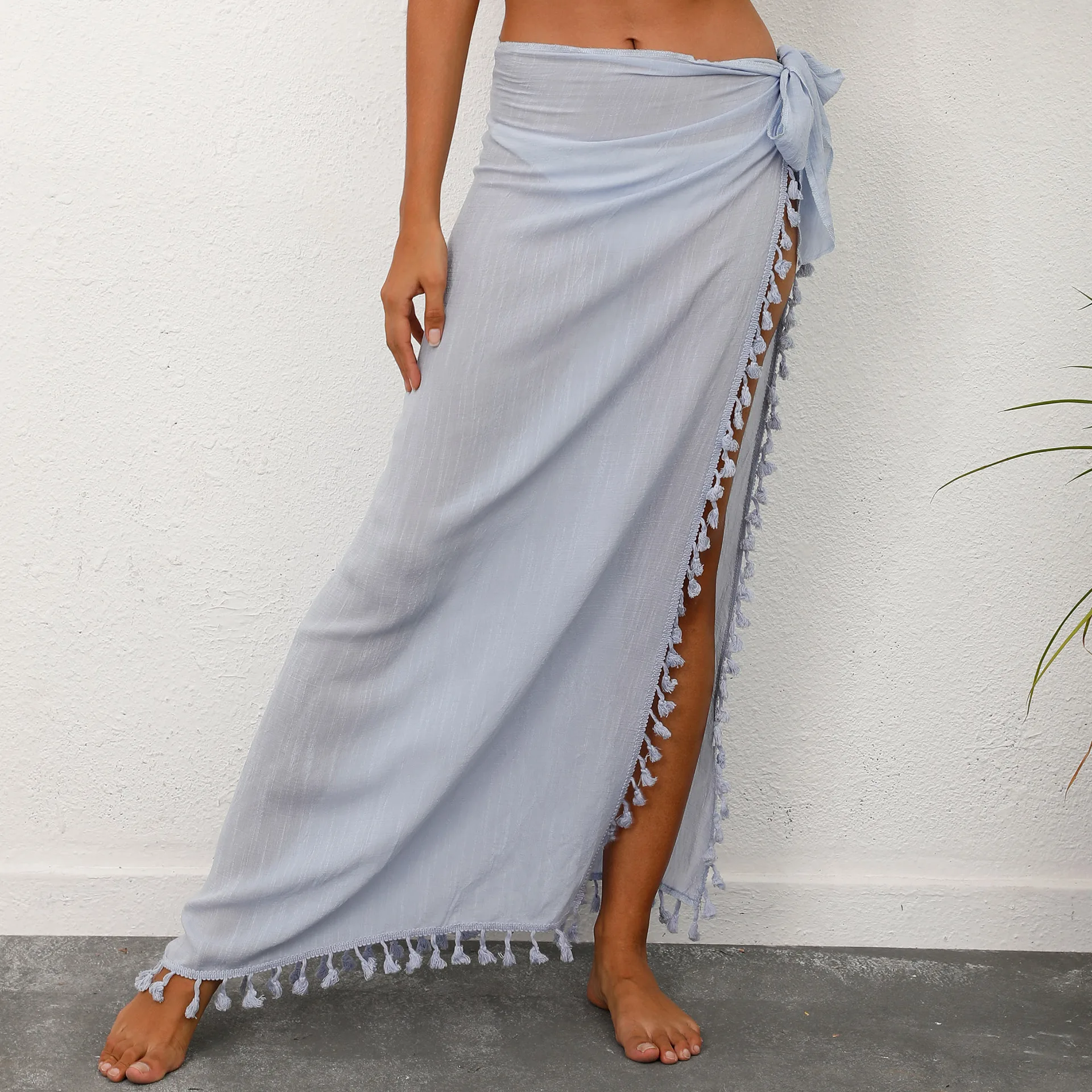 

Factory 2022 Women Beach Skirt Sarong Pareo Maxi Wrap Skirt Boho Swimsuit Cover Up, 9 colors available
