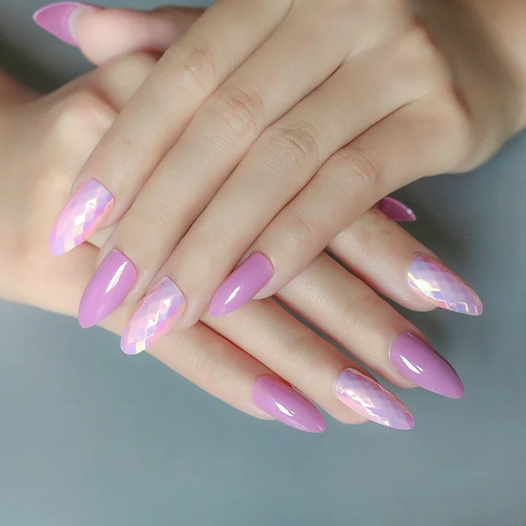 

24pcs/box Dragon Scale Nail Girls New Design Long Pointed Nails Full Cover Nail Art Tips, Transparent