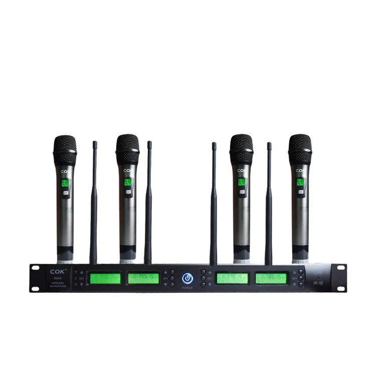 

professional metal handheld desktop 4 channel uhf true diversity wireless lapel cordless mic rack case with pro mount receiver