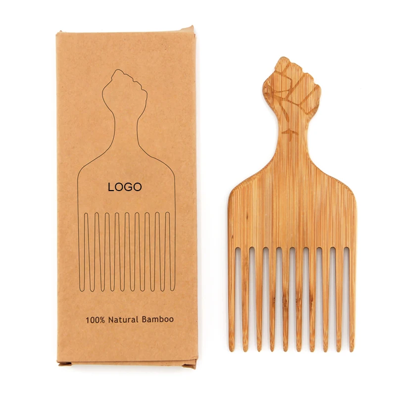 

Professional Good Price Hair Grooming Pick Comb 100% Natural Bamboo Afro Hair Pick Comb With Private Label