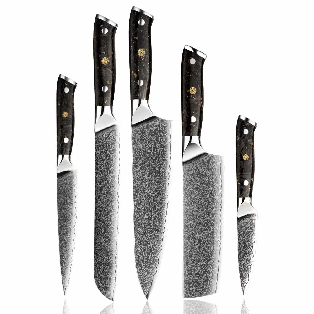 

Top Seller 5pcs vg10 japanese Knifes set Damascus Steel Chef Knife Set with carbon fiber knife set