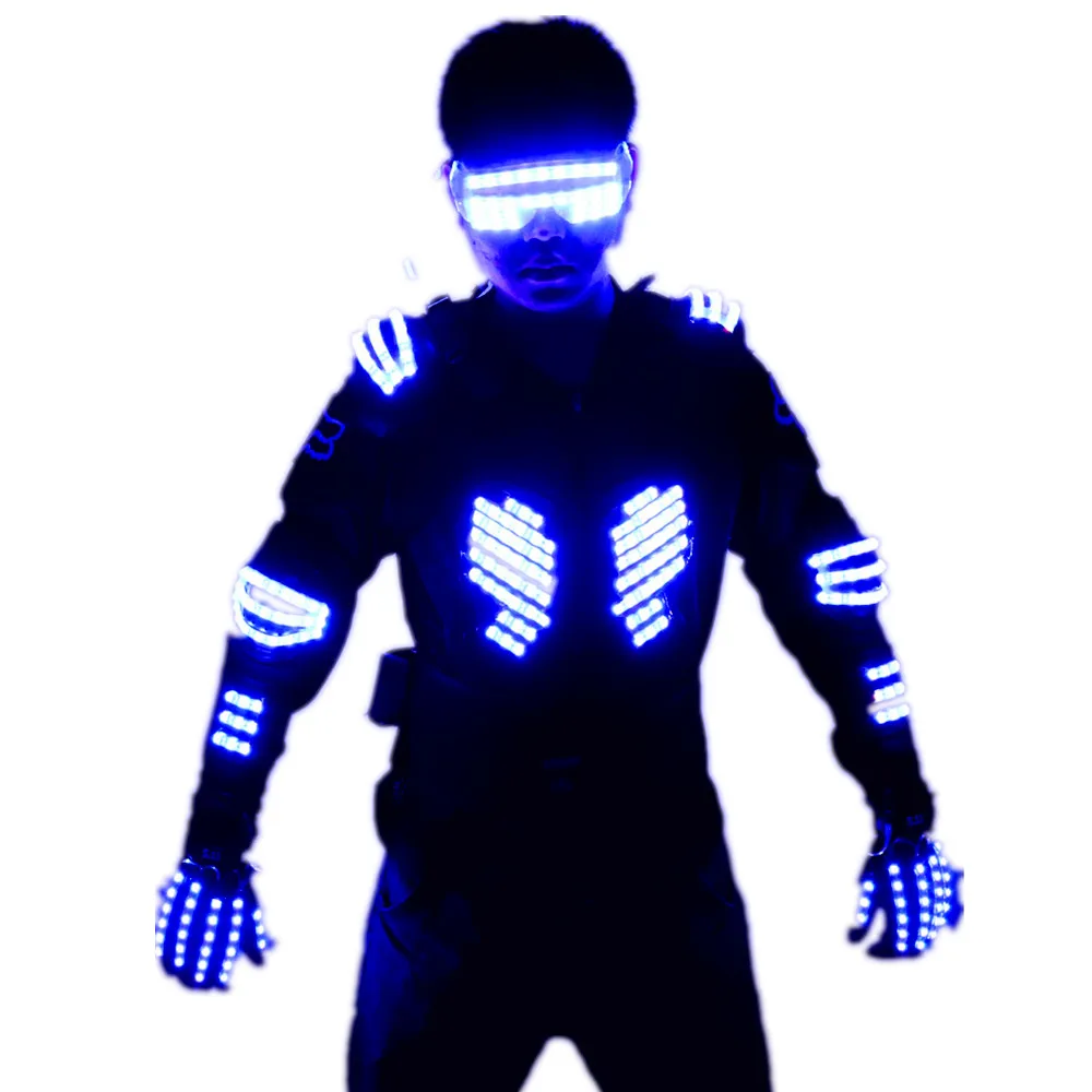 

LED Luminous Armor Light Up Jacket Glowing Costumes for Dancing Performance Clothes DJ Stage Dance Wear, Red