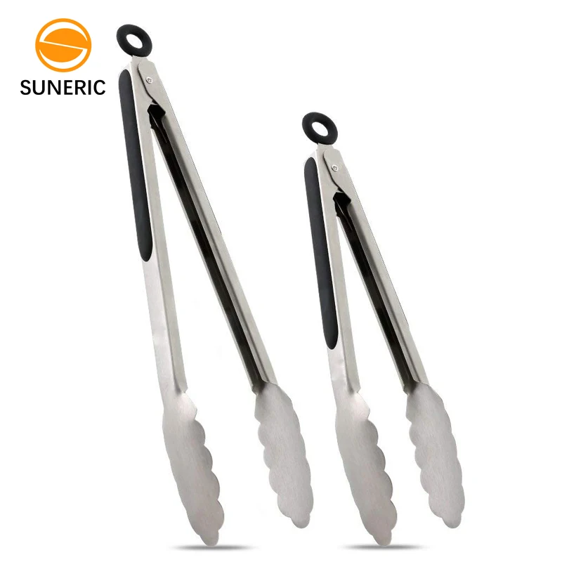 

Kitchen snack clever serving metal food grill long tong set salad bread barbecue stainless steel bbq tongs, Natural
