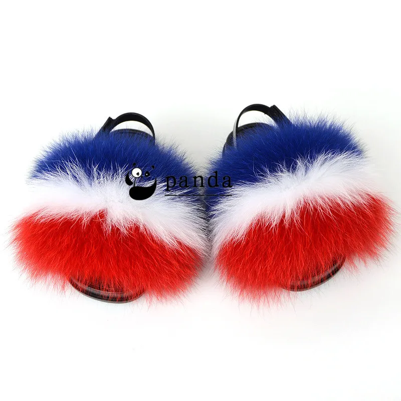 

Latest Fashion Soft fur slides for kids baby fur slippers real soft fox fur sandals for women and kids