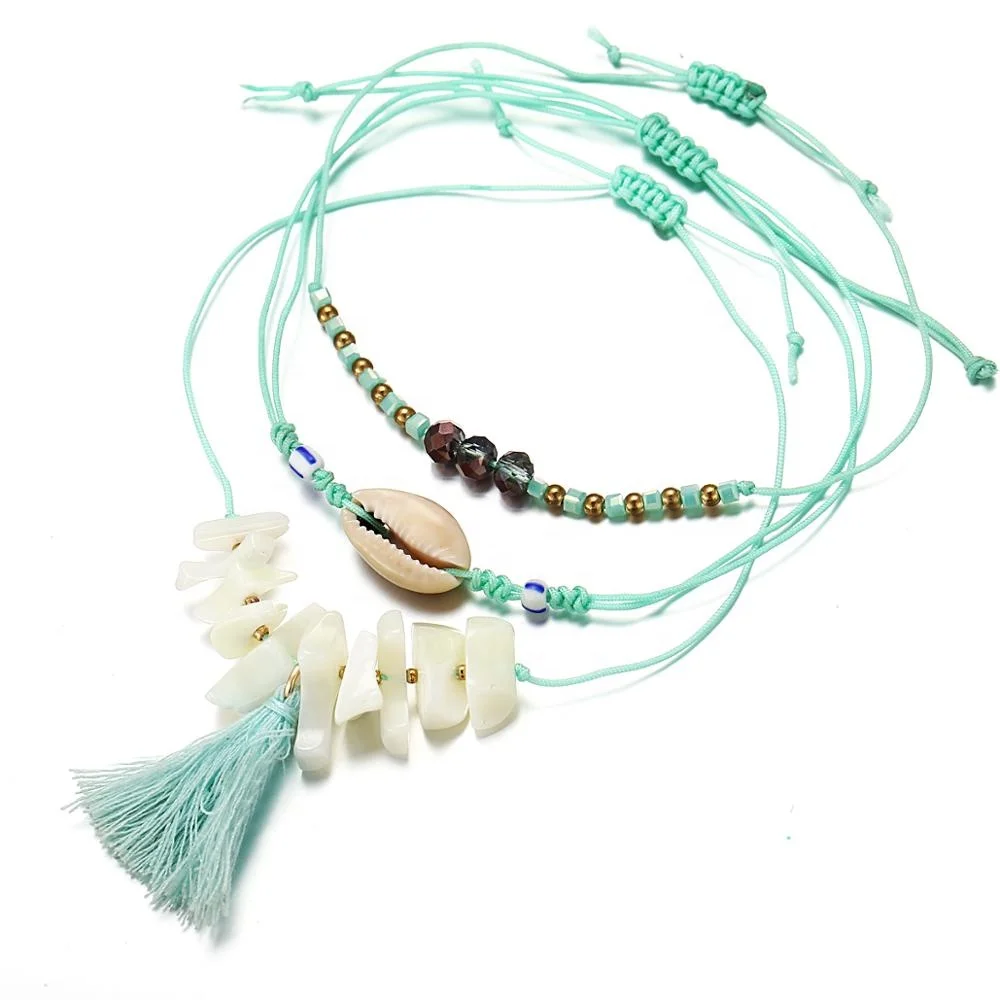 

PUSHI New natural shell tassel bracelet set 3 pieces charm bracelet and bracelet