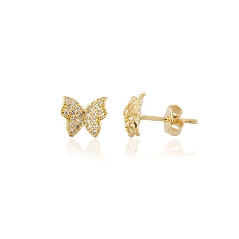 

Ladies mini gold plated zircon jewelries 925 silver butterfly stud earrings