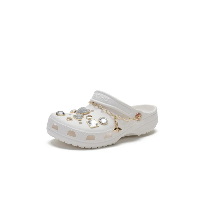 

SP754 comfortable and soft bottom beach sandals slippers hot sale luxury women's clogs shoes with charms, White