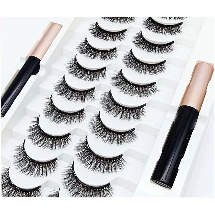 

Custom Vendor Synthetic Lashes Magnetic Wholesale Lash Box 10 Pairs Magnetic False Eyelashes book Kit, Natural black